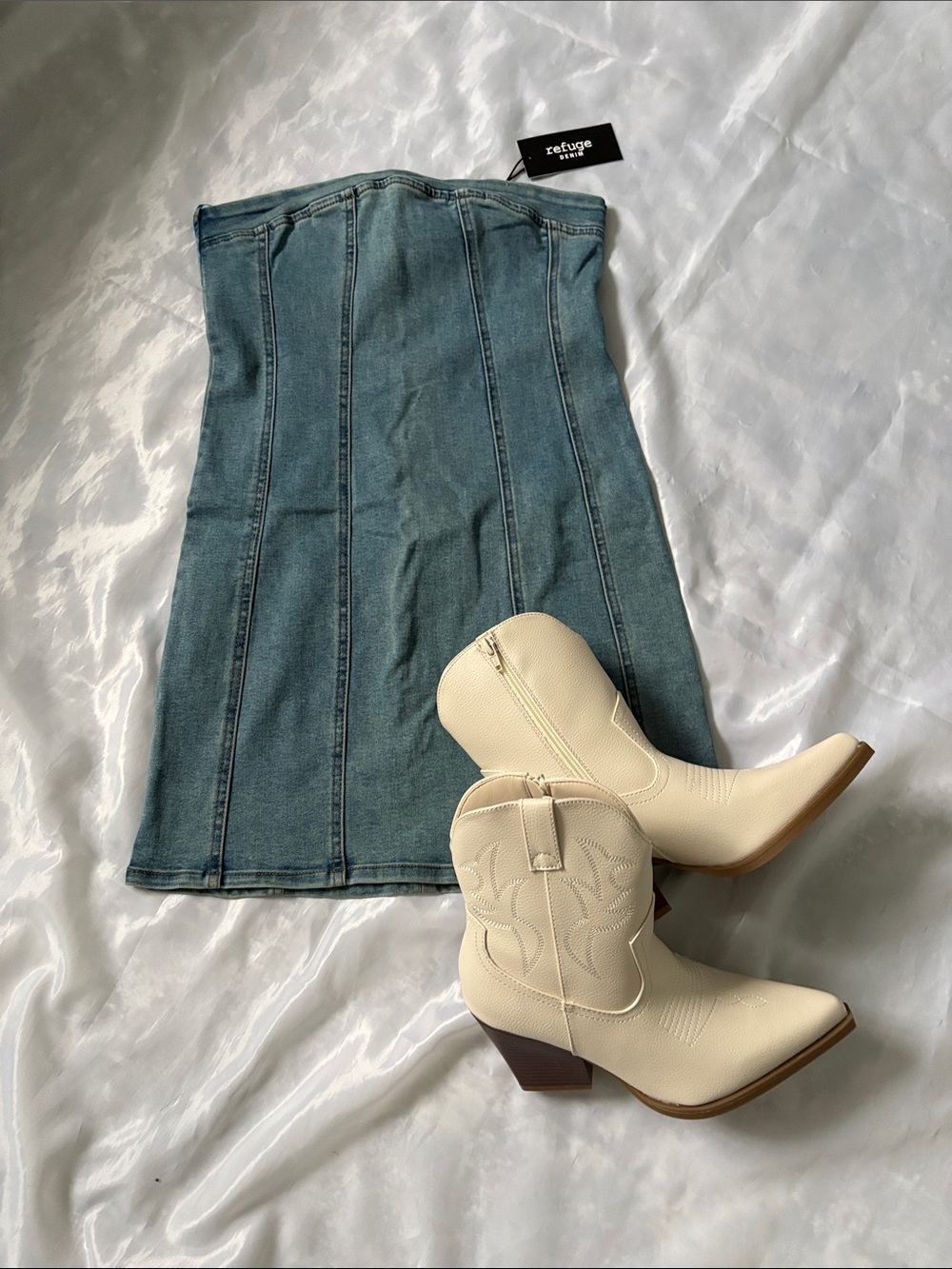 Refuge Blue Denim Strapless Mini Dress